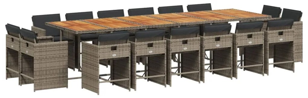 vidaXL Σετ Τραπεζαρίας Κήπου 17 τεμ. Γκρι από Συνθ. Ρατάν με Μαξιλάρια