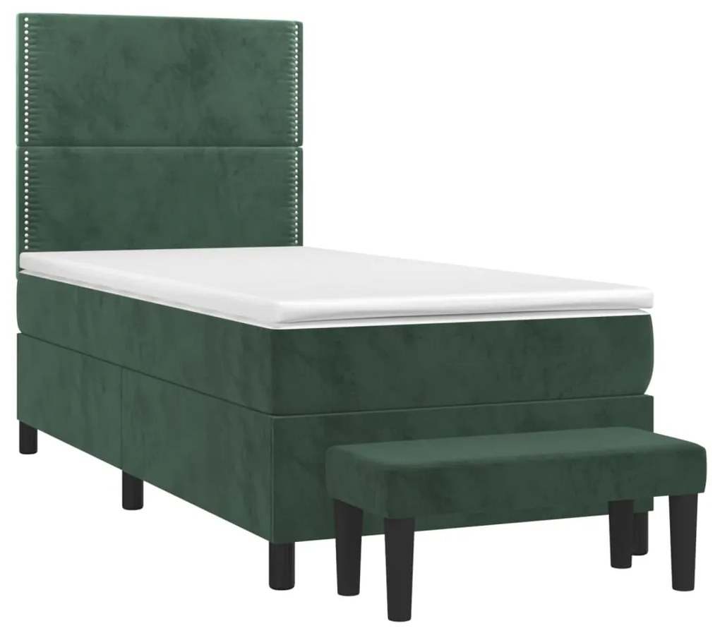 vidaXL Κρεβάτι Boxspring με Στρώμα Σκούρο Πράσινο 90x200 εκ. Βελούδινο