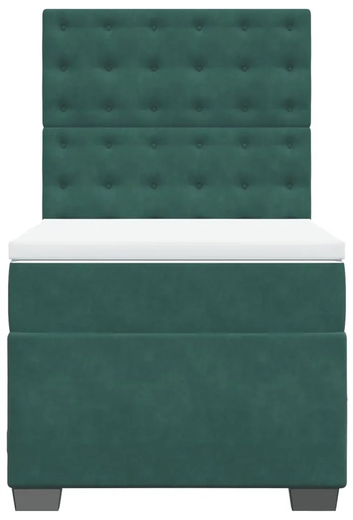 vidaXL Κρεβάτι Boxspring με Στρώμα Σκούρο Πράσινο 100x200εκ. Βελούδινο