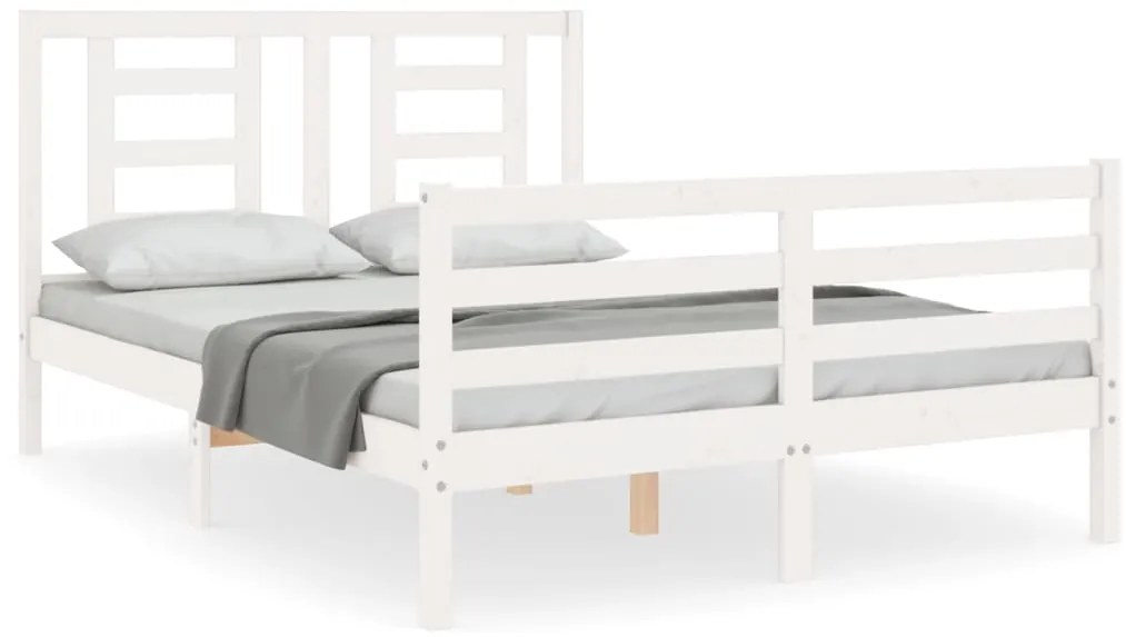 vidaXL Πλαίσιο Κρεβατιού με Κεφαλάρι Λευκό Μασίφ Ξύλο Small Double