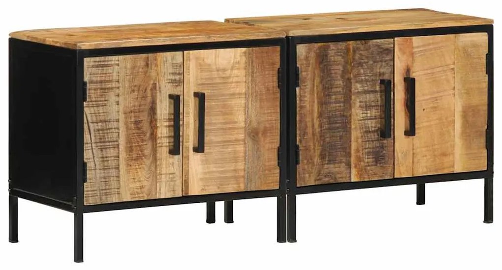 Κομοδίνο Καφέ και μαύρο 50 x 30 x 45 εκ Μασίφ ξύλο μάνγκο