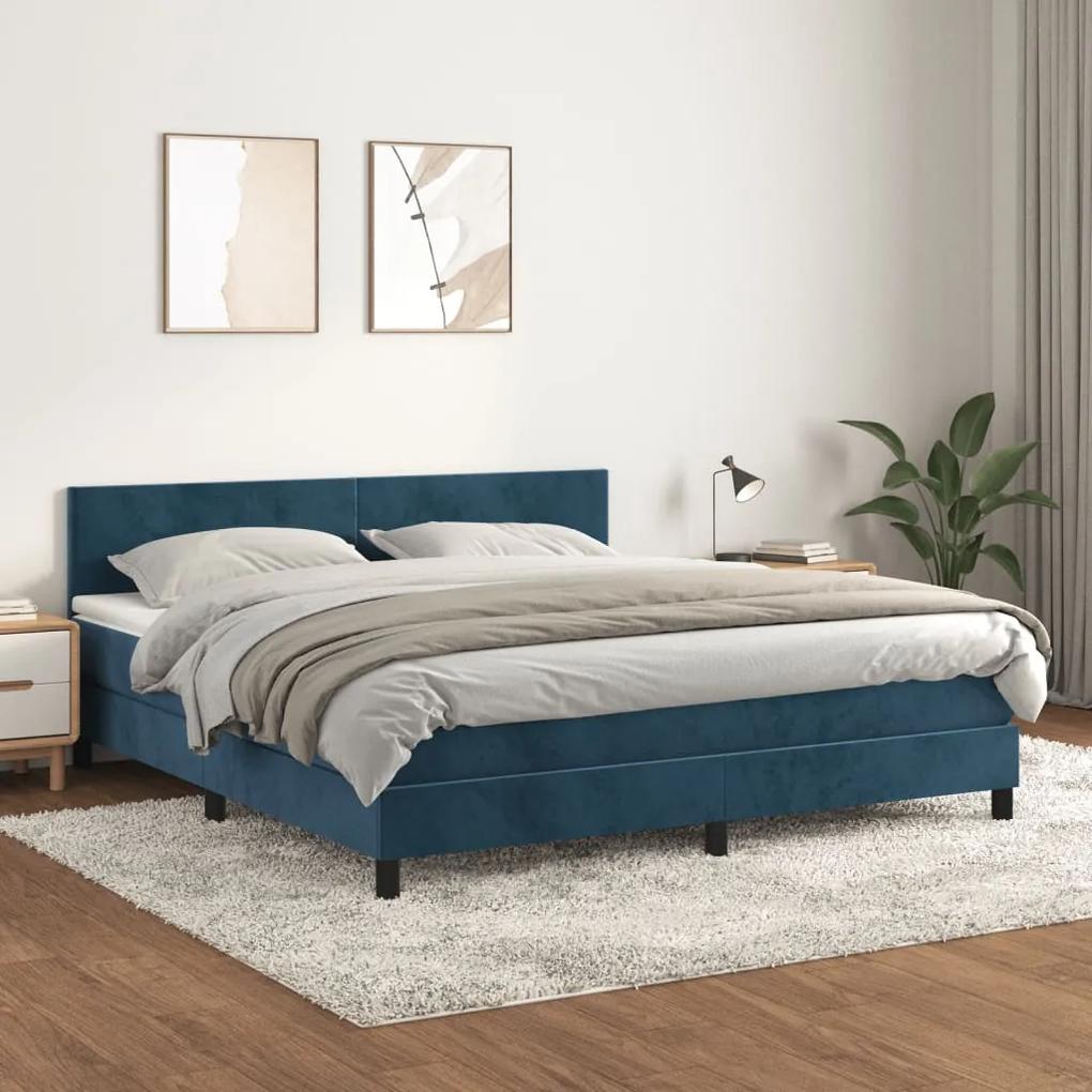Κρεβάτι Boxspring με Στρώμα Σκούρο Μπλε 160x200 εκ. Βελούδινο