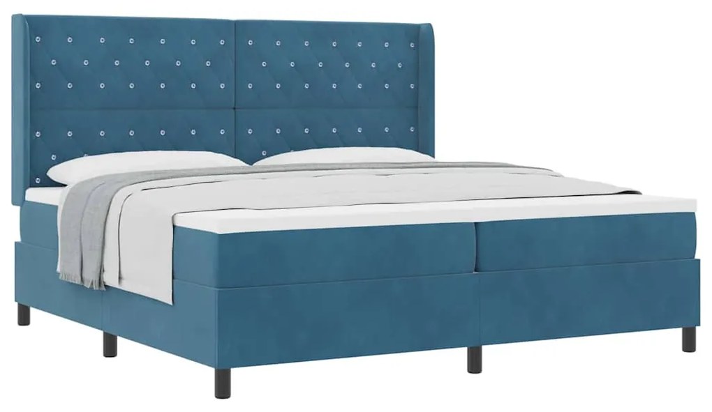 vidaXL Κρεβάτι με ελατήρια με κεφαλάρι Μπλε 200 x 200 cm Βελούδο