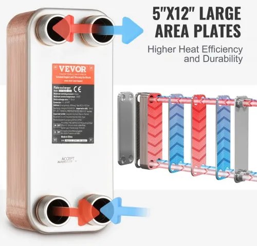 VEVOR 30 Plate Heat Exchanger 4*1-1/4&quot; MNPT Ports 5&quot;x 12&quot; Brazed 316L St. Steel