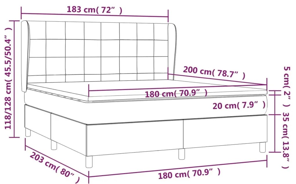vidaXL Κρεβάτι Boxspring με Στρώμα Μπλε 180x200 εκ. Υφασμάτινο