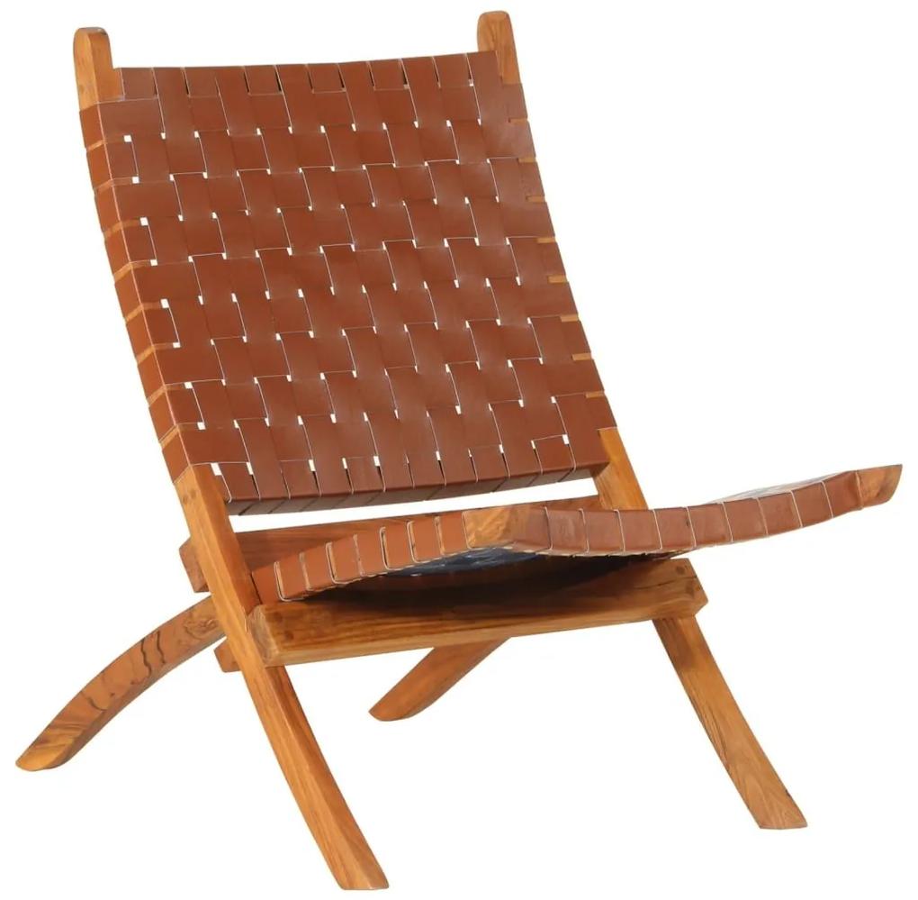 Καρέκλα Πτυσσόμενη Καφέ από Γνήσιο Δέρμα - Καφέ