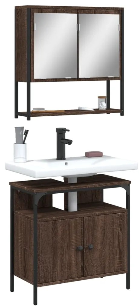 vidaXL Σετ Επίπλων Μπάνιου 2 Τεμαχίων Καφέ Δρυς από Τεχν. Ξύλο