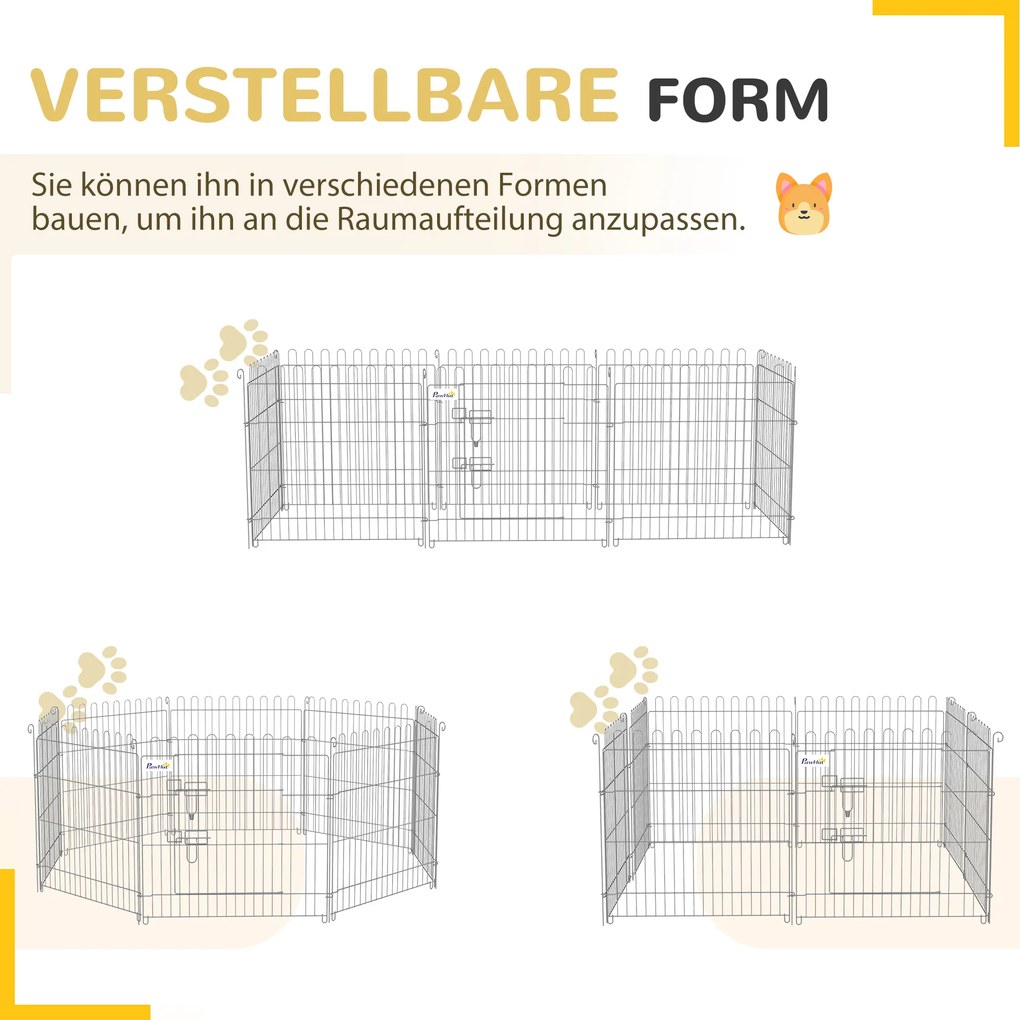 PawHut Περίφραγμα Εξωτερικού Χώρου για Κουτάβια Περίφραγμα Κουταβιών Πάρκο Κουταβιών Πλέγμα Κουταβιών για Ζώα 8 τεμάχια Π63 x Υ60 cm