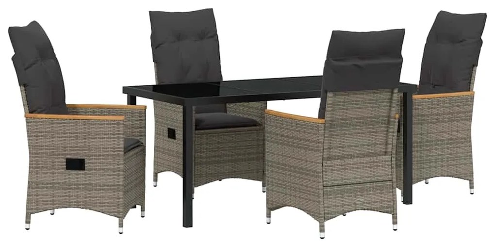 vidaXL Σέτ φαγητού για κήπο με μαξιλάρι 5 pcs Γκρι συνθετικό ρατάν