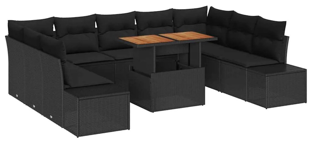 vidaXL Σέτ φαγητού για κήπο με μαξιλάρι 10 pcs Μαύρο και Καφέ