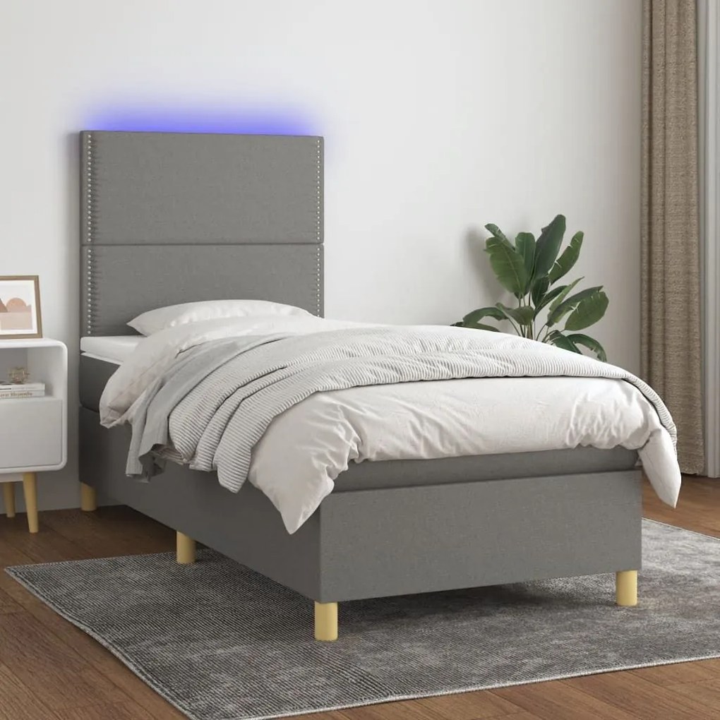 ΚΡΕΒΑΤΙ BOXSPRING ΜΕ ΣΤΡΩΜΑ &amp; LED ΣΚ.ΓΚΡΙ 90X190 ΕΚ. ΥΦΑΣΜΑΤΙΝΟ 3135318