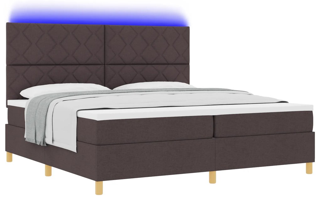 vidaXL Κρεβάτι τύπου Box Spring με Στρώμα & LED Σκούρο Καφέ 200x200 cm Ύφασμα