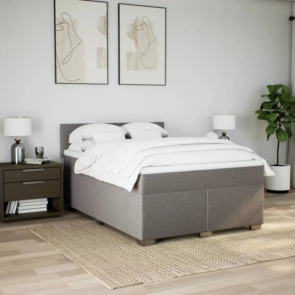 Κρεβάτι Boxspring με Στρώμα Taupe 160x200 εκ. Υφασμάτινο - Μπεζ-Γκρι