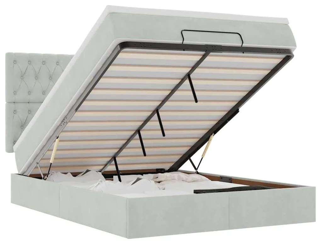 vidaXL Οθωμανικό κρεβάτι με στρώματα & LEDs Ανοιχτό γκρι Βελούδο