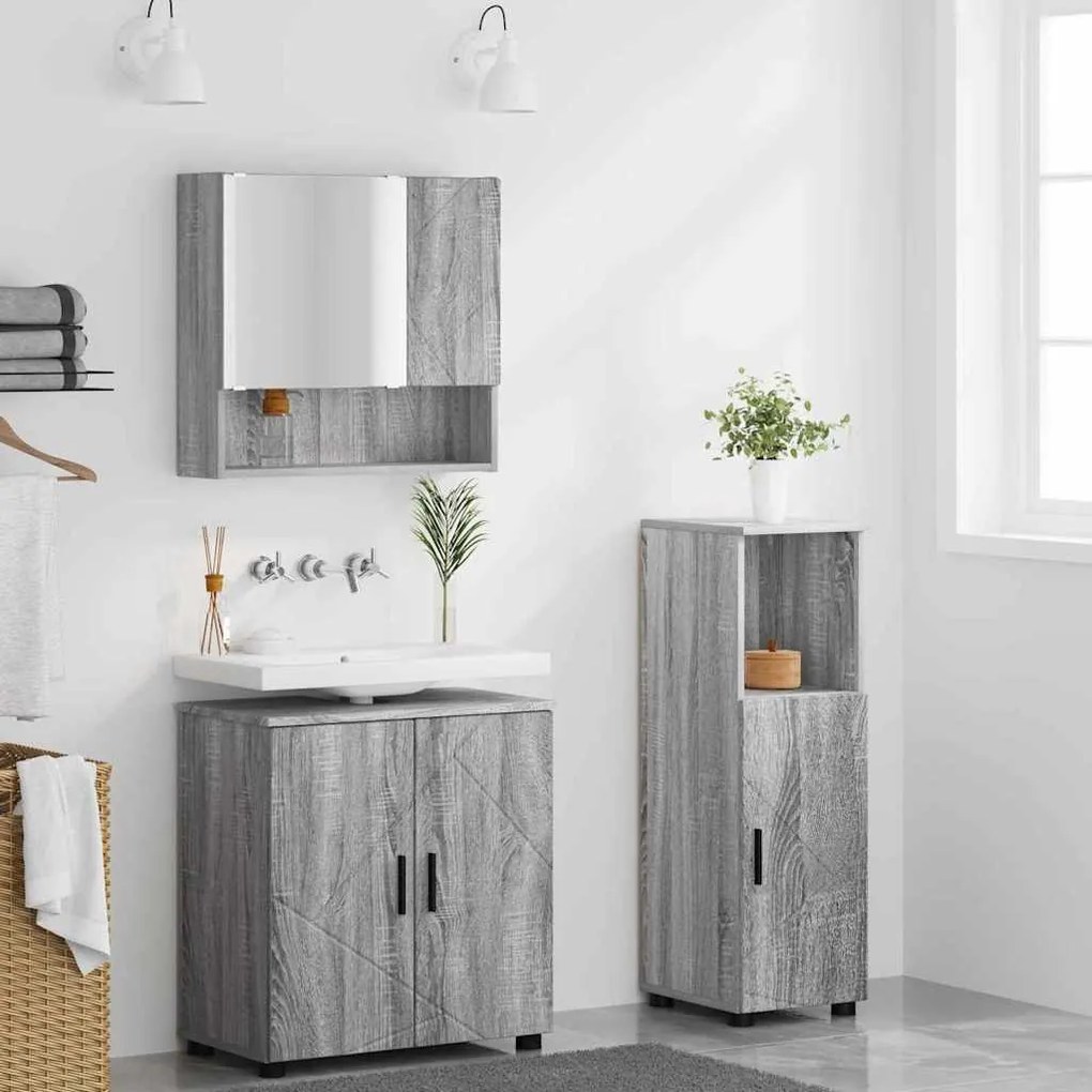 vidaXL Σετ Επίπλων Μπάνιου με πόρτα 3 pcs Γκρι sonoma 61 x 35 x 64 εκ.