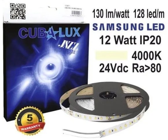 Ταινία LED 12W IP20 24V 3000K 4000K 5700K 5M 128LED JAΖΖ Cubalux 130867