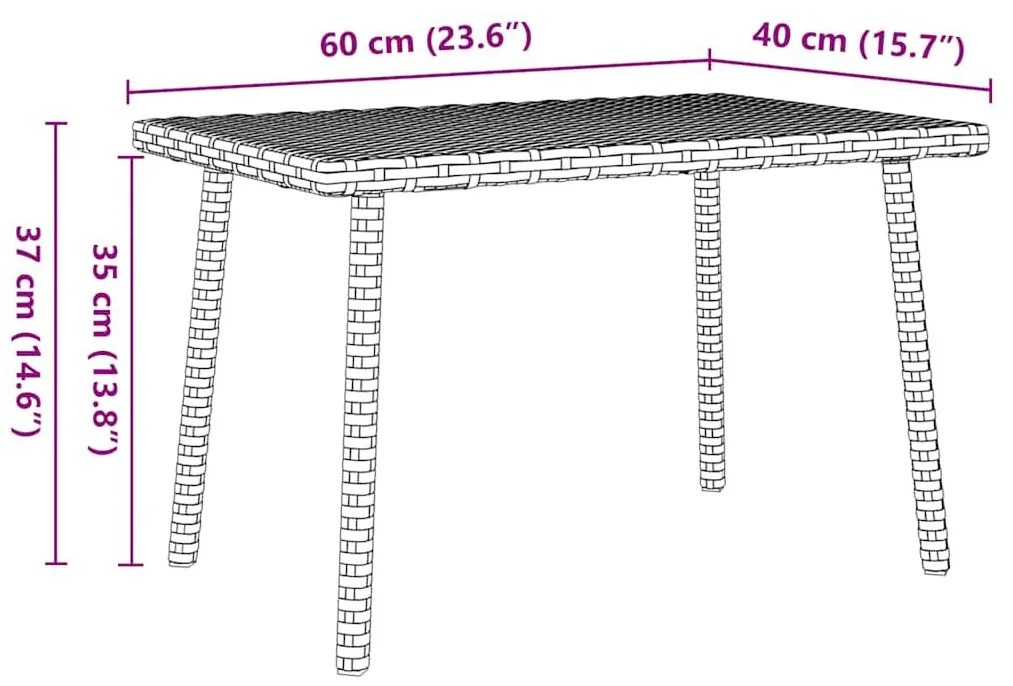 Κήπος Τραπέζι καφέ ορθογώνιο καφέ 60x40x37 cm Poly Rattan - Καφέ