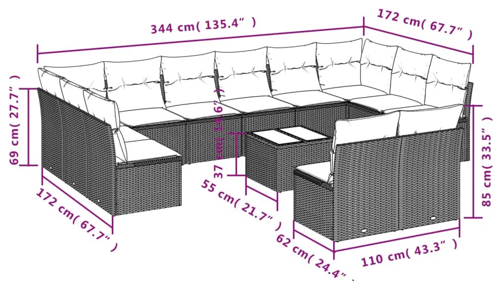 vidaXL Σετ Καναπέ Κήπου 13τεμ Μπεζ Συνθ. Ρατάν με Μαξιλάρια
