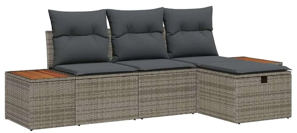 vidaXL Σετ Καναπέ Κήπου με μαξιλάρι 4 pcs Γκρι Πολυ ράταν