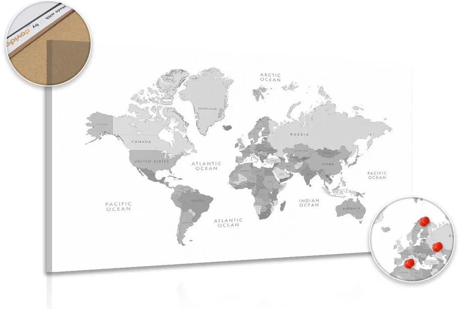 Εικόνα ενός ασπρόμαυρου παγκόσμιου χάρτη από φελλό σε μια vintage εμφάνιση - 120x80  flags