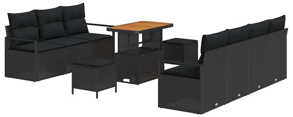 vidaXL Σετ Καναπέ Κήπου με μαξιλάρι 10 pcs Μαύρο Πολυ ράταν