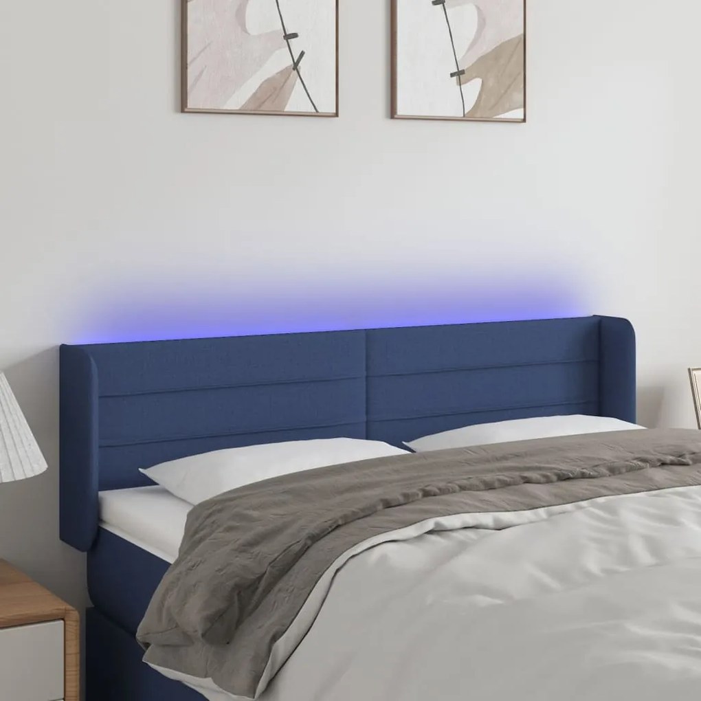 vidaXL Κεφαλάρι Κρεβατιού LED Μπλε 147x16x78/88 εκ. Υφασμάτινο