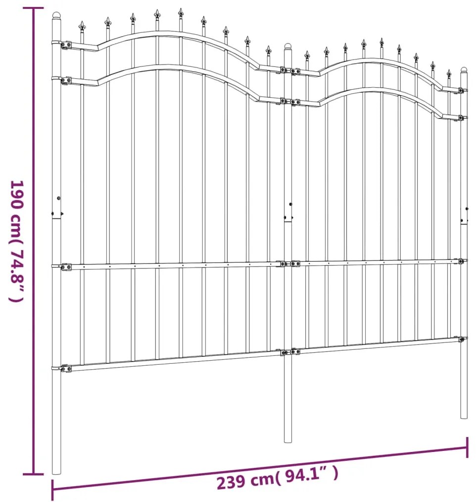 vidaXL Φράχτης με Ακίδες Μαύρος 190 εκ. Ατσάλι Ηλεκτροστ. Βαφή Πούδρας