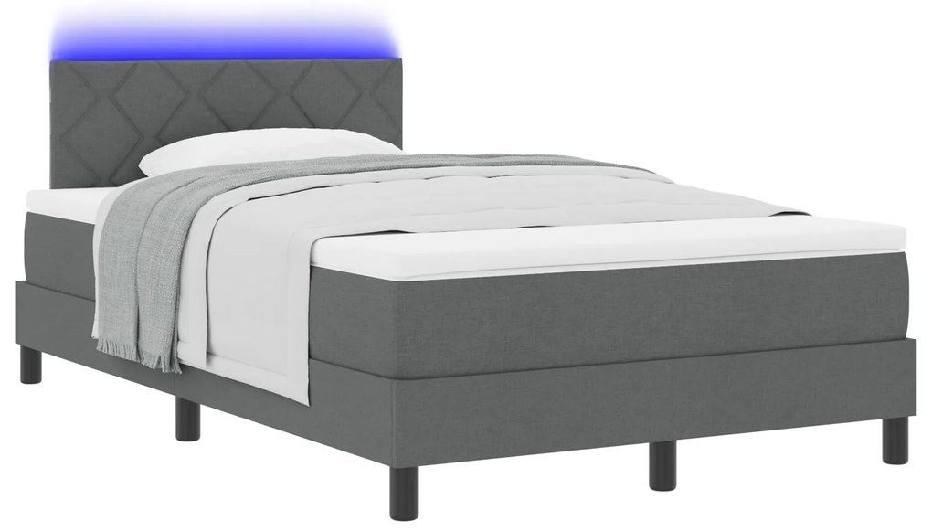 vidaXL Κρεβάτι με σπαστό κουβούκλιο με Στρώμα & LED Σκούρο Γκρι 120x190 εκ. Ύφασμα