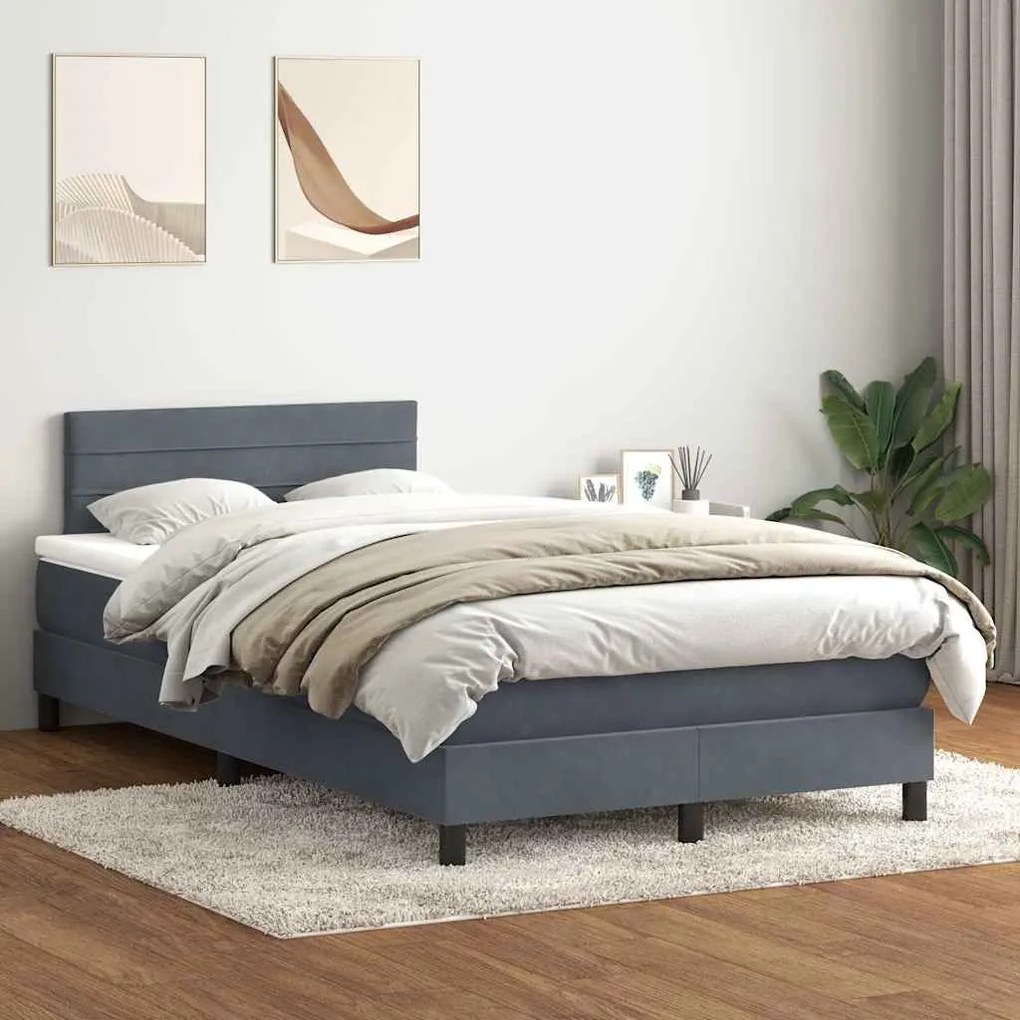 Box Spring Κρεβάτι με στρώμα Σκούρο γκρι 120x220 cm Βελούδινο - Γκρι