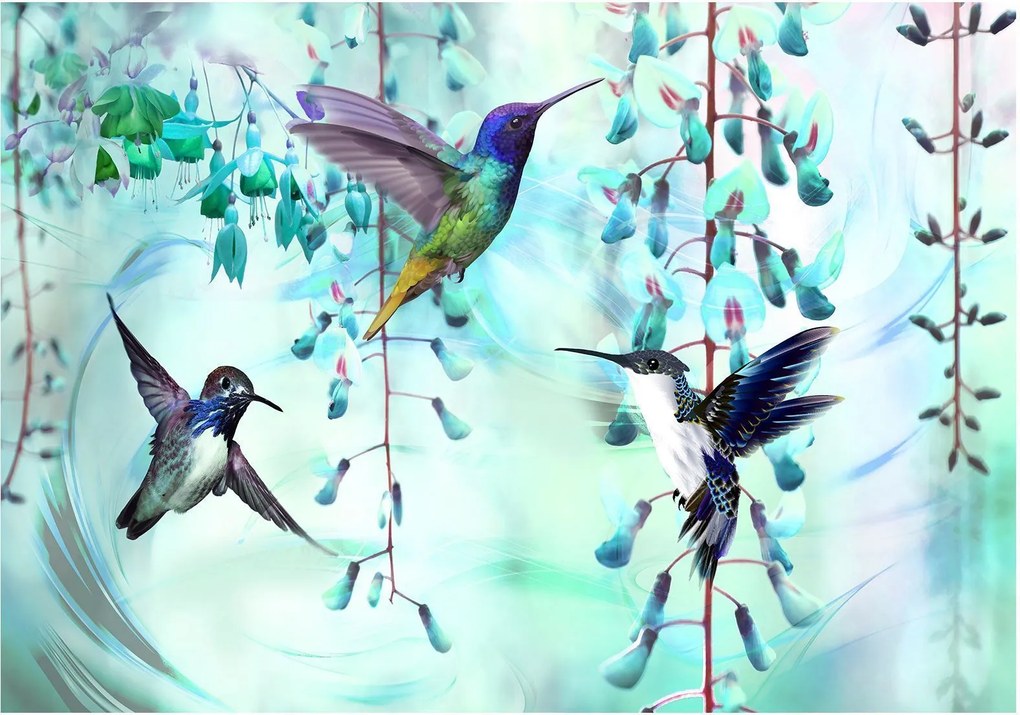 Αυτοκόλλητη φωτοταπετσαρία - Flying Hummingbirds (Green) - 98x70