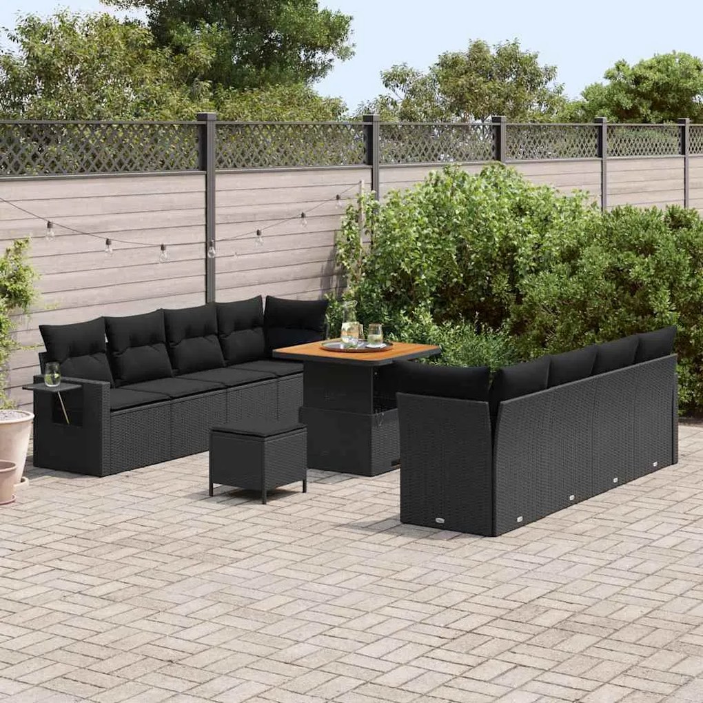 vidaXL Σετ Καναπέ Κήπου με αποθήκευση 11 pcs Μαύρο Πολυ ράταν