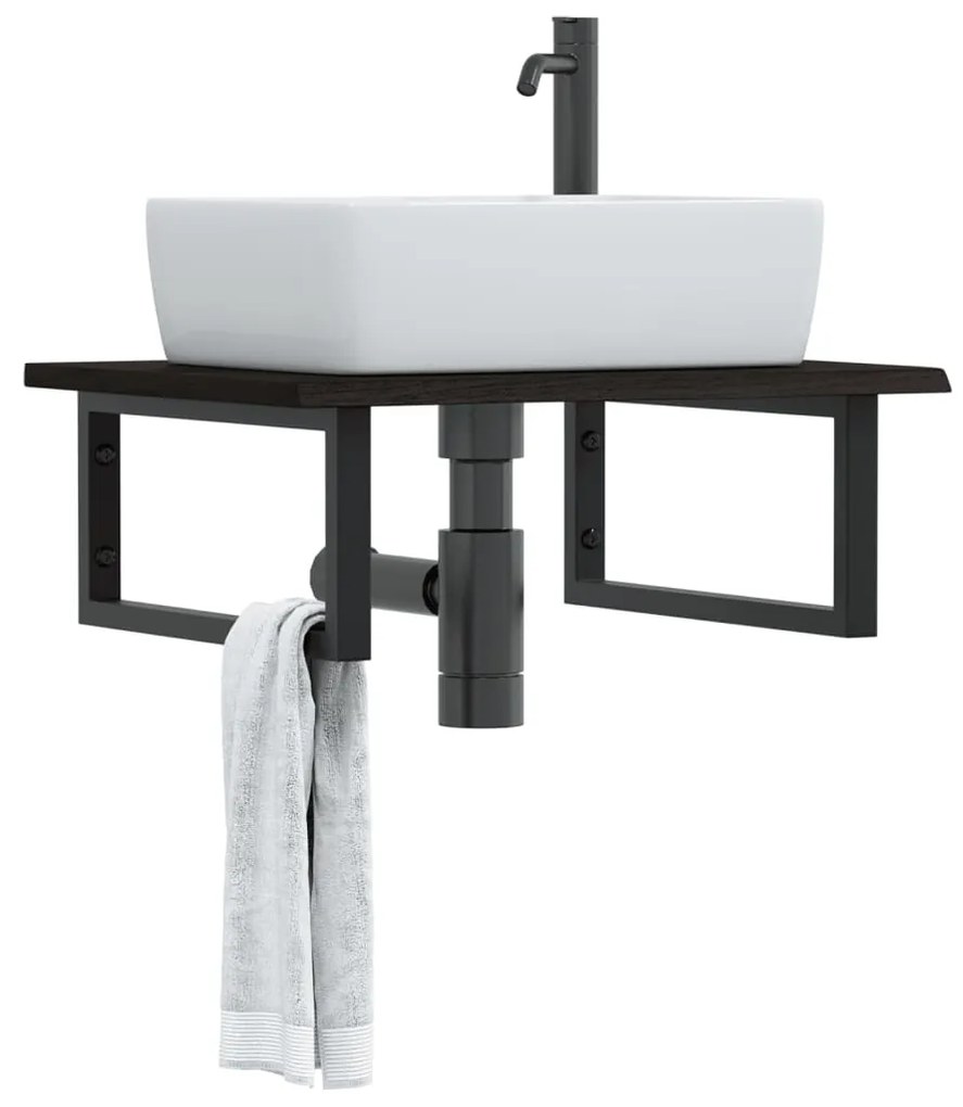 Ράφι Νιπτήρα Τοίχου από Ατσάλι / Μασίφ Ξύλο Δρυός