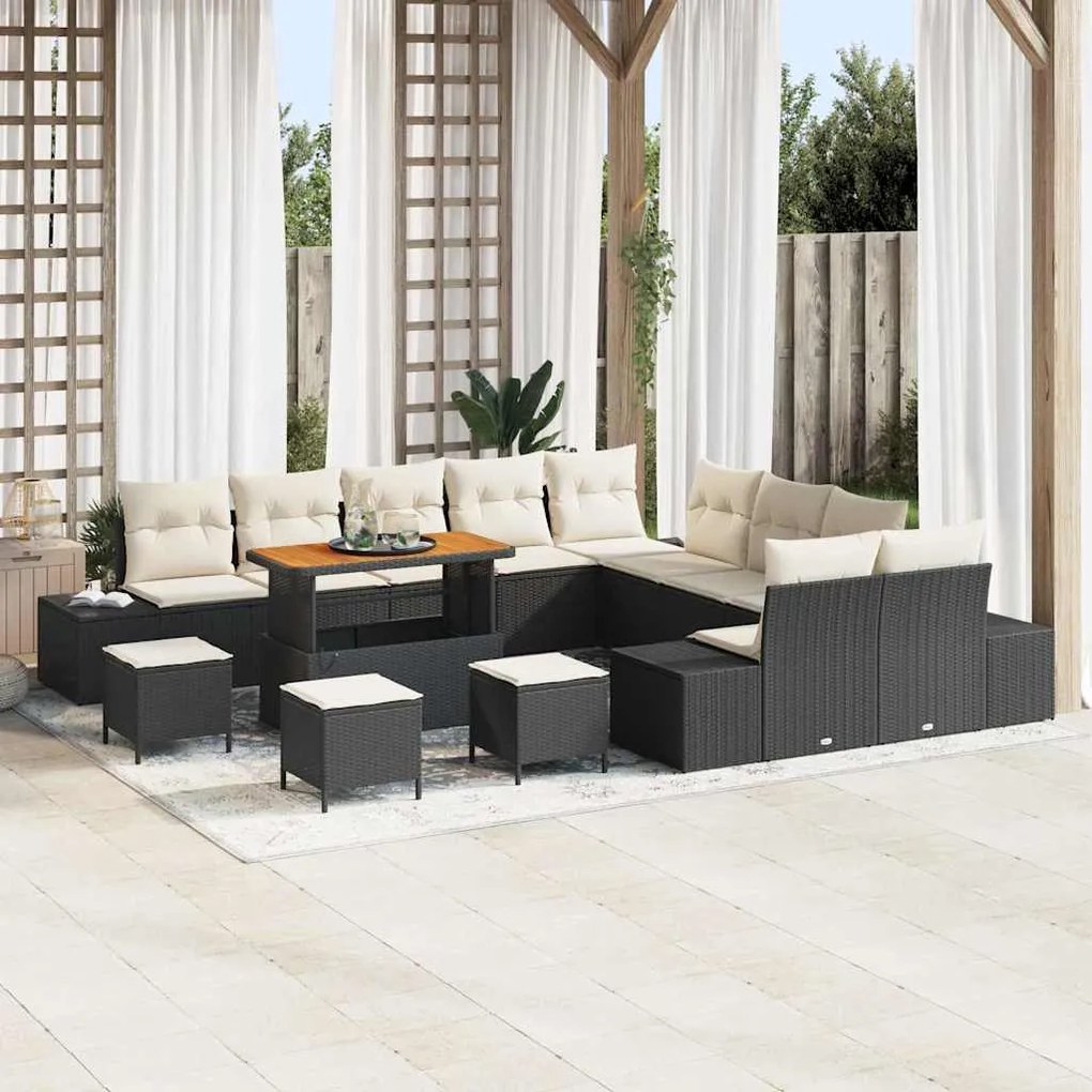vidaXL Σετ Καναπέ Κήπου 13 pcs Μαύρο, Κρέμα 110 x 55 x 71 εκ