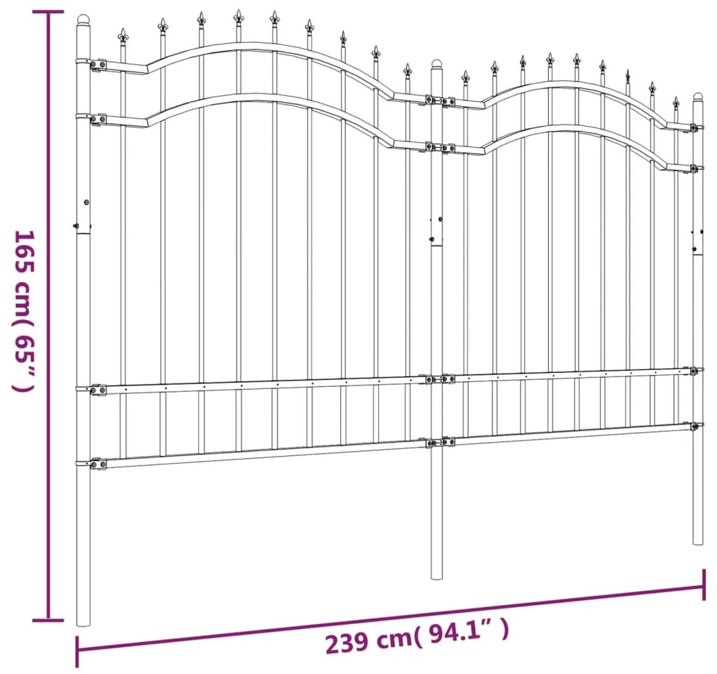 vidaXL Φράχτης Κήπου με Κορυφή Δόρυ Μαύρος 239x125 εκ. από Ατσάλι με Ηλεκτροστατική Βαφή