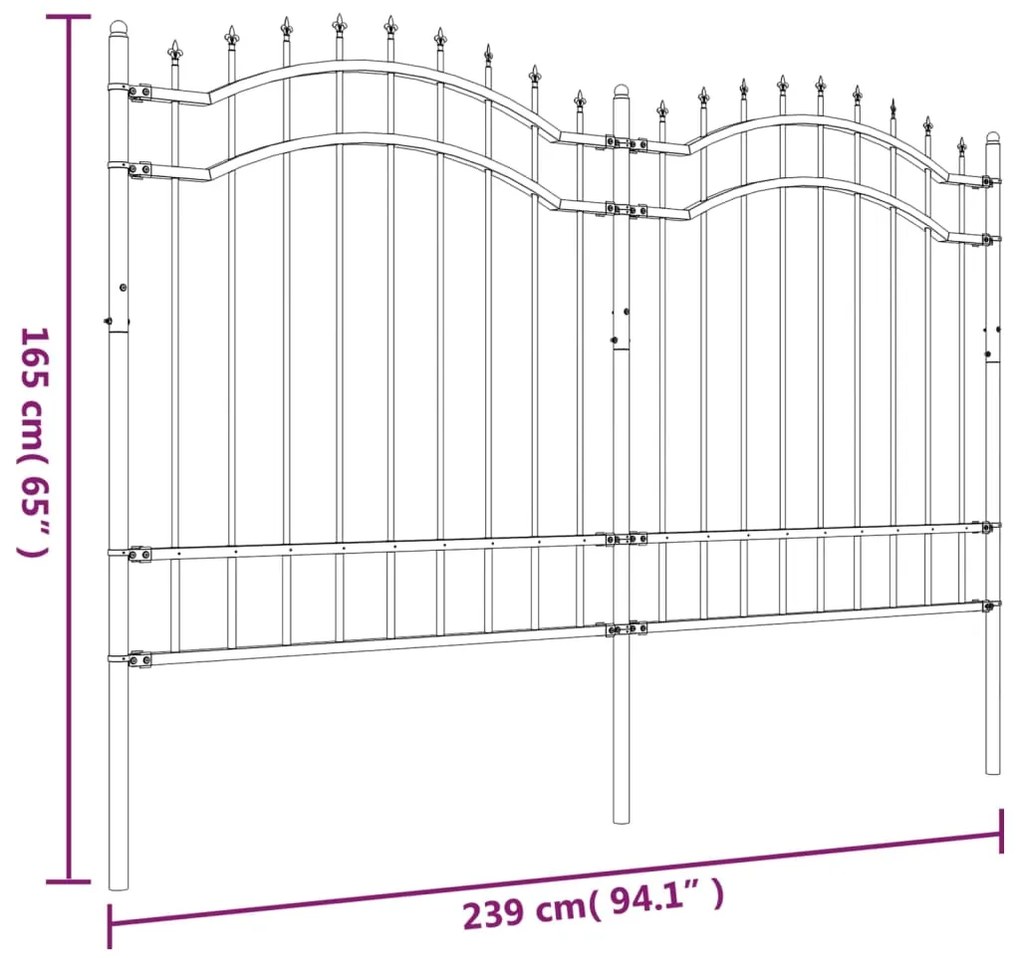 vidaXL Φράχτης με Ακίδες Μαύρος 165 εκ. Ατσάλι Ηλεκτροστ. Βαφή Πούδρας