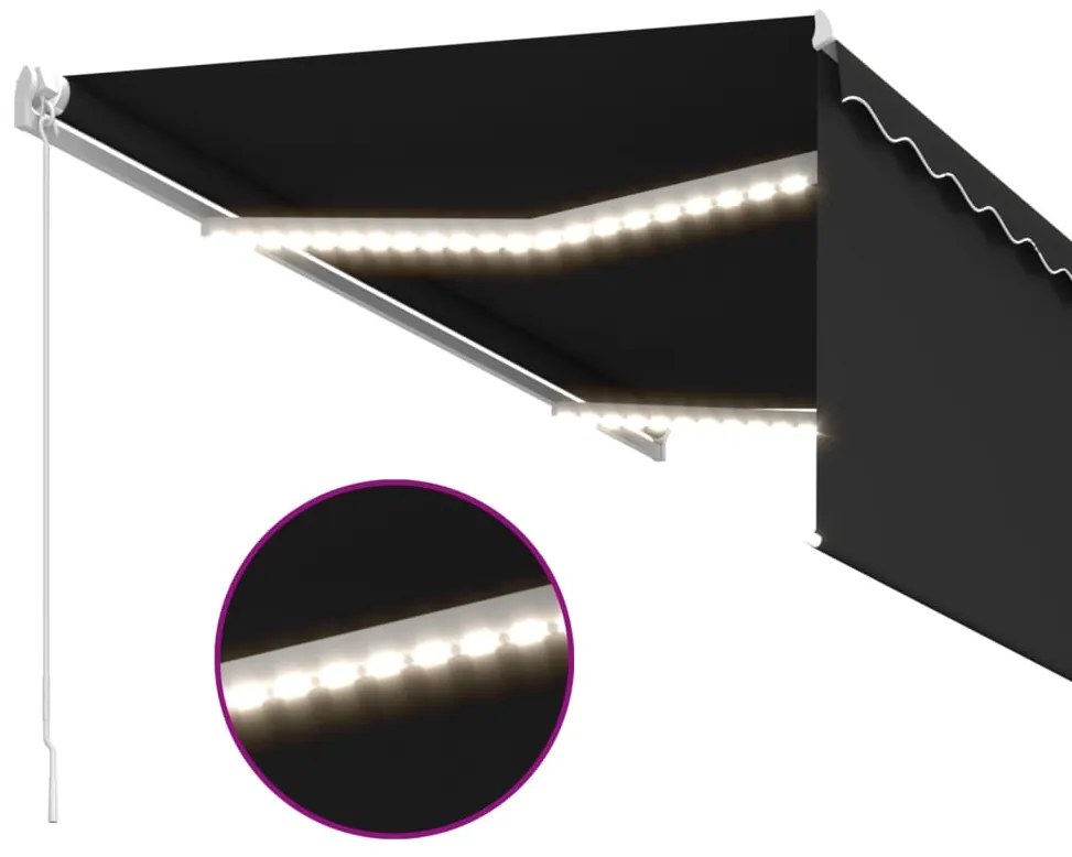 vidaXL Τέντα Συρόμενη Χειροκίνητη με Σκίαστρο&LED Ανθρακί 3,5 x 2,5 μ