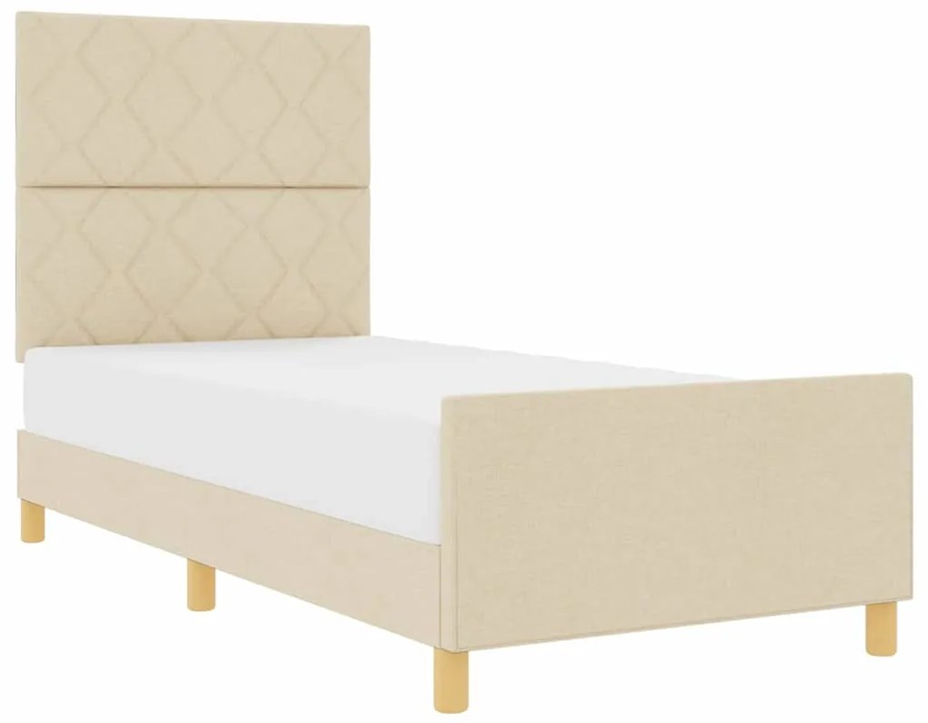 vidaXL Σκελετός Κρεβατιού με κεφαλάρι Κρεμ 90 x 190 cm ύφασμα