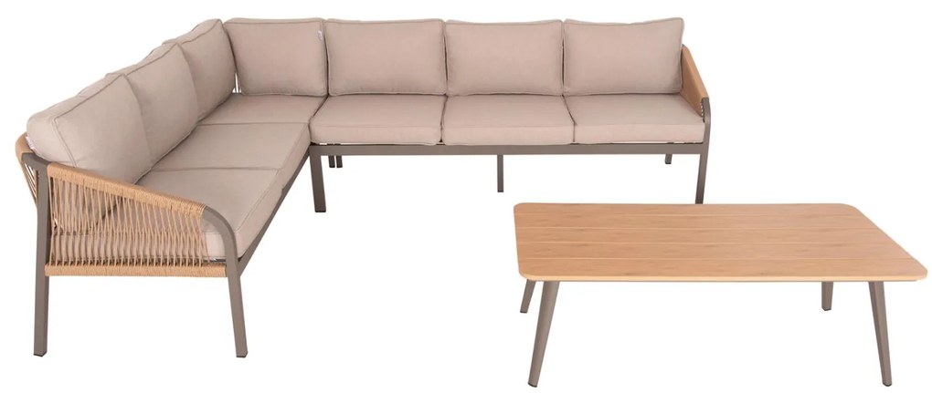 Σετ Κήπου Καναπές Γωνία MAERLY Σαμπανί Αλουμινίου με Μπέζ Σχοινί &amp; Τραπέζι Polywood