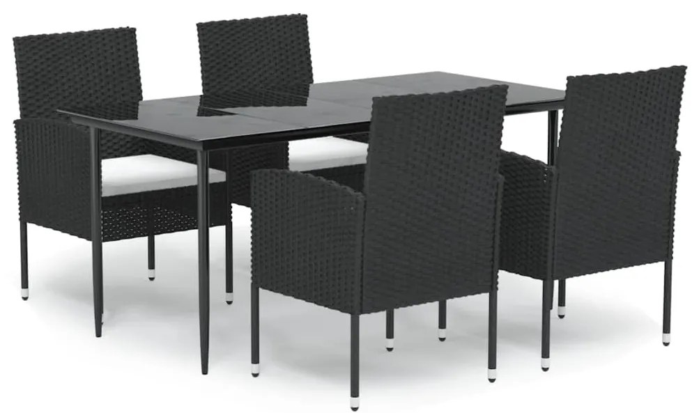 vidaXL Σετ Τραπεζαρίας Κήπου 5 Τεμαχίων Μαύρο Συνθ. Ρατάν με Μαξιλάρια