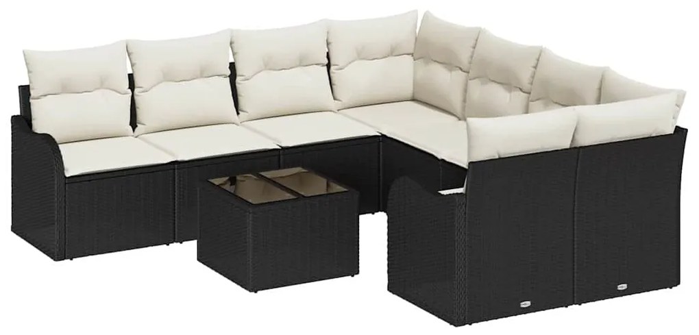 vidaXL Σετ Καναπέ Κήπου 9 pcs Μαύρο 55 x 55 x 37 εκ Πολυ ράταν
