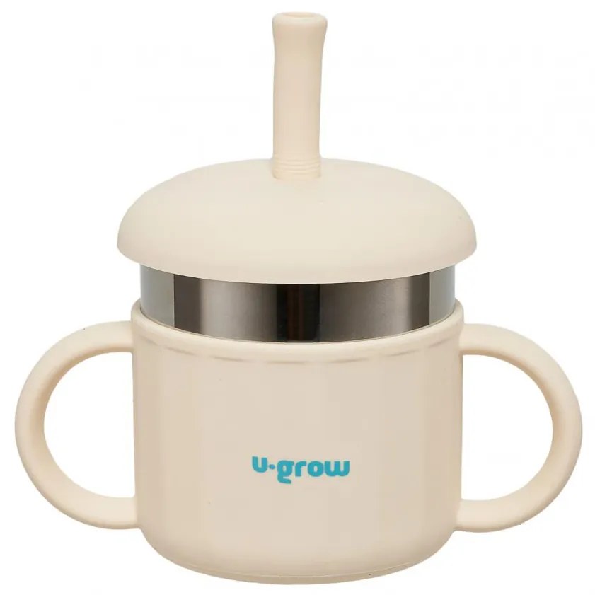 U-Grow UG-SCT01WH Παιδικό Ποτηράκι με Λαβές και Καλαμάκι από Σιλικόνη 200ml