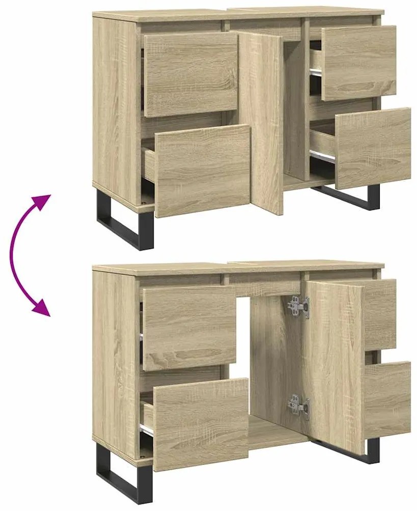 vidaXL Ντουλάπι Μπάνιου Sonoma Δρυς 80 x 33 x 60 εκ. από Επεξεργ. Ξύλο