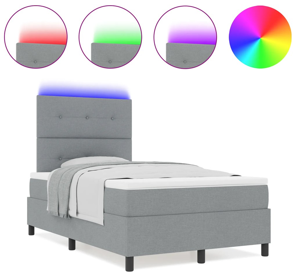 vidaXL Κρεβάτι με ελατήρια και στρώμα & LED Φως σε Γκρι, 120 x 190 εκ, Υφασμάτινο
