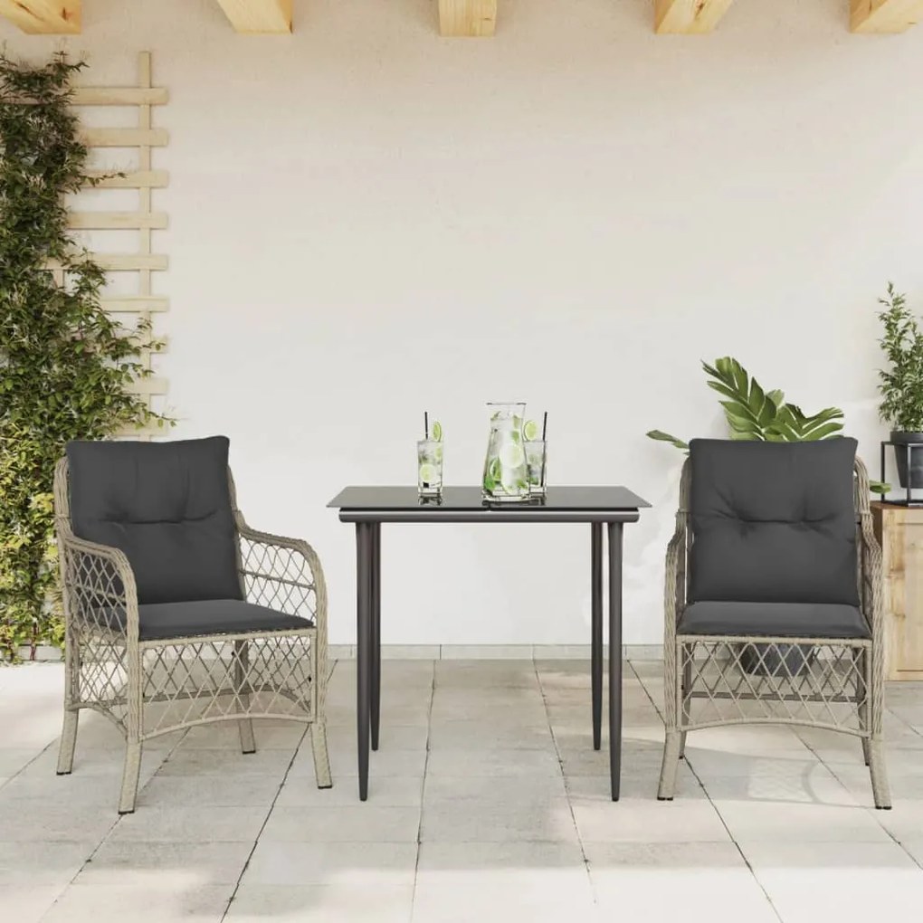 Σετ Επίπλων Bistro 3 τεμ. Αν. Γκρι Συνθετικό Ρατάν με Μαξιλάρια