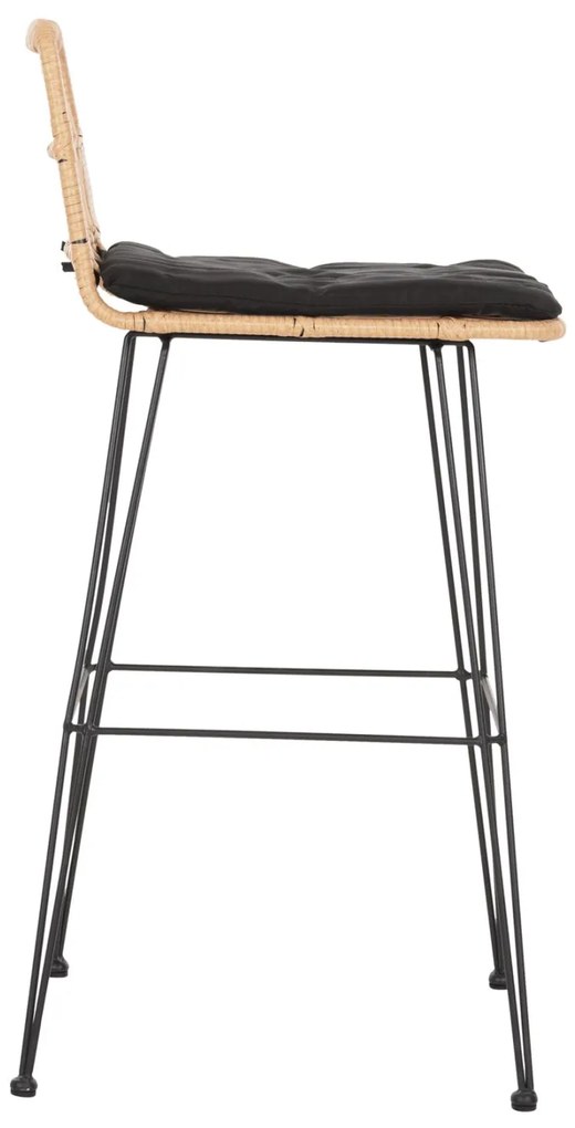 Σκαμπό Μπαρ ALLEGRA C5452.11 Μεταλλικό με Μπέζ Wicker &amp; Μαύρο Μαξιλάρι 52x51x103Y εκ 52x51x103 εκ.