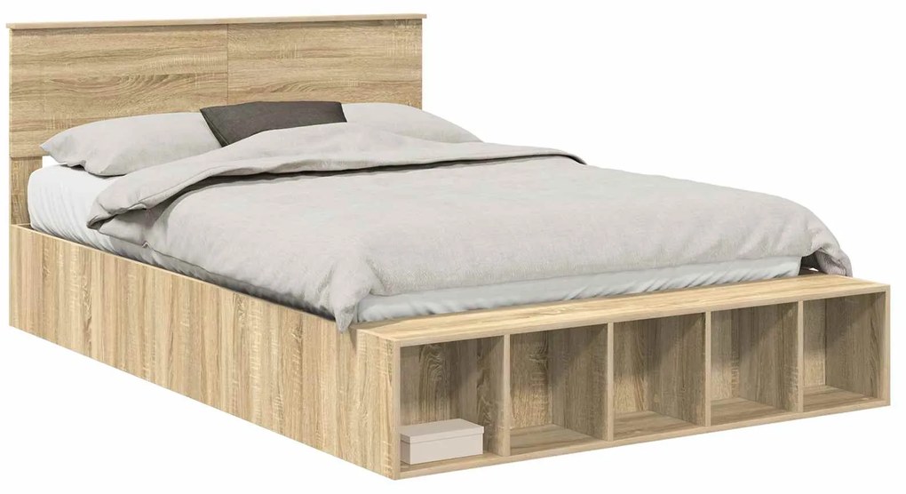 vidaXL Σκελετός Κρεβατιού Δρύς Sonoma 140 x 190 cm Επεξεργασμένο ξύλο