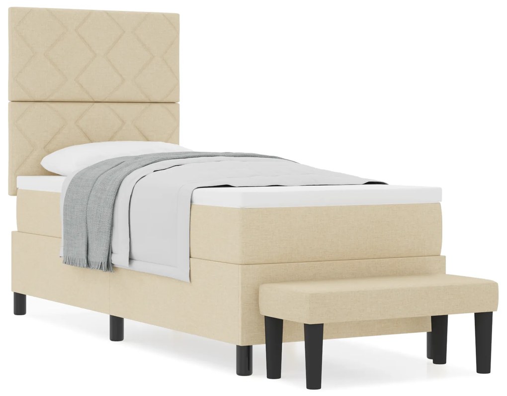 vidaXL Κρεβάτι Box Spring με Στρώμα & Πάγκο Κρέμα 80x200 εκ Υφάσματος