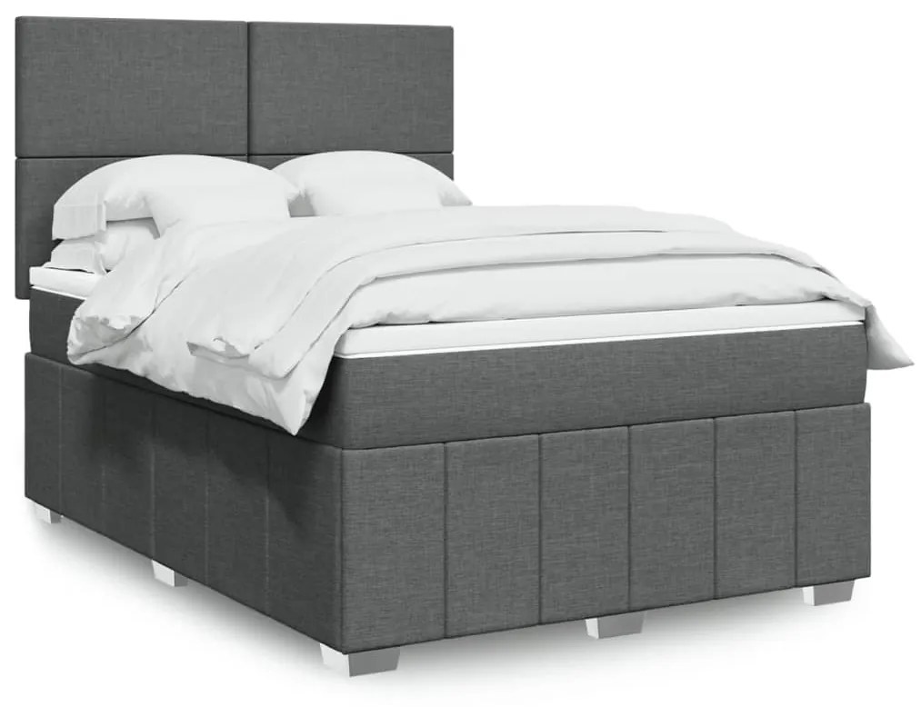 Κρεβάτι Boxspring με Στρώμα Σκούρο Γκρι 140x200 εκ Υφασμάτινο