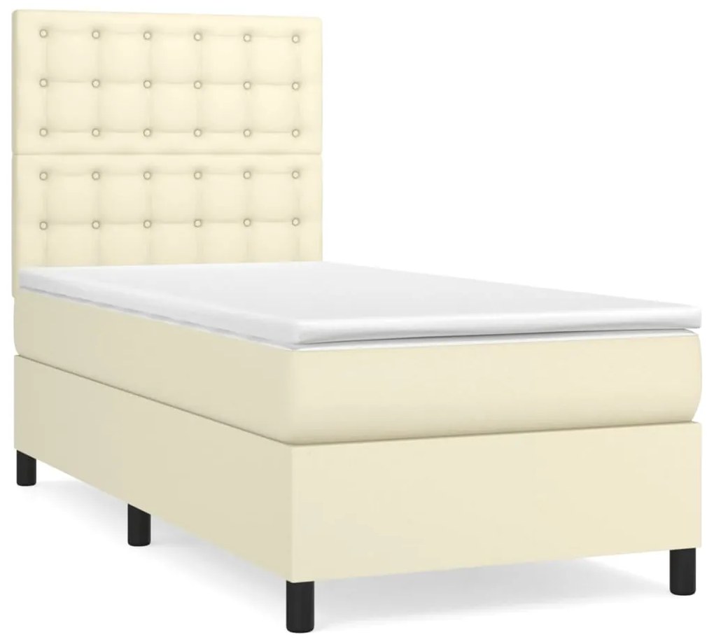 vidaXL Κρεβάτι Boxspring με Στρώμα Κρεμ 100x200εκ. από Συνθετικό Δέρμα