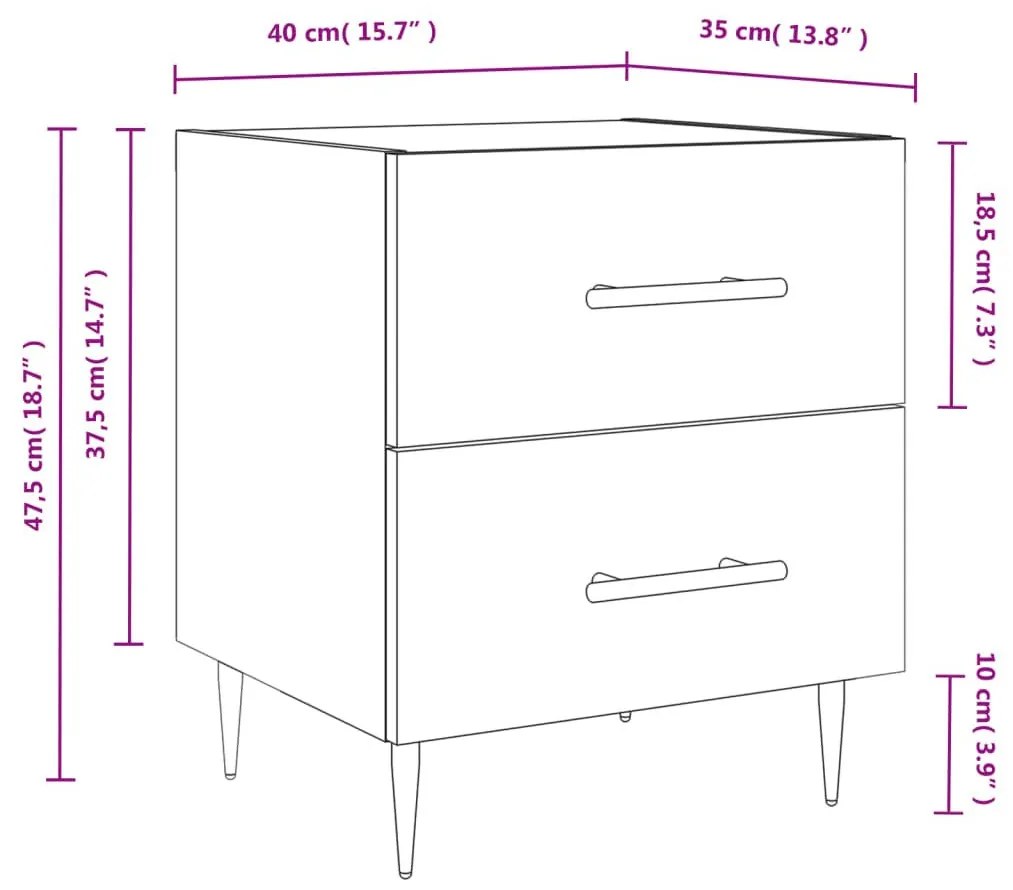 Κομοδίνα 2 τεμ. Γκρι Σκυροδεμ. 40 x 35 x 47,5 εκ. Επεξεργ. Ξύλο - Γκρι